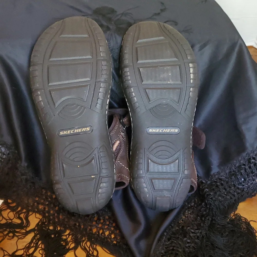 Skechers Men's Brown Leather Strap Sandals, Size 10